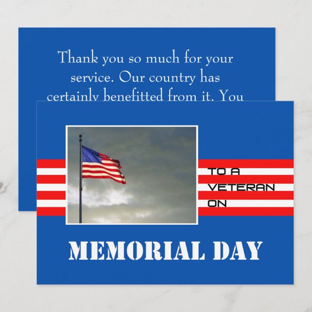 Memorial Day Thank You greeting to a Veteran Card (Front/Back)