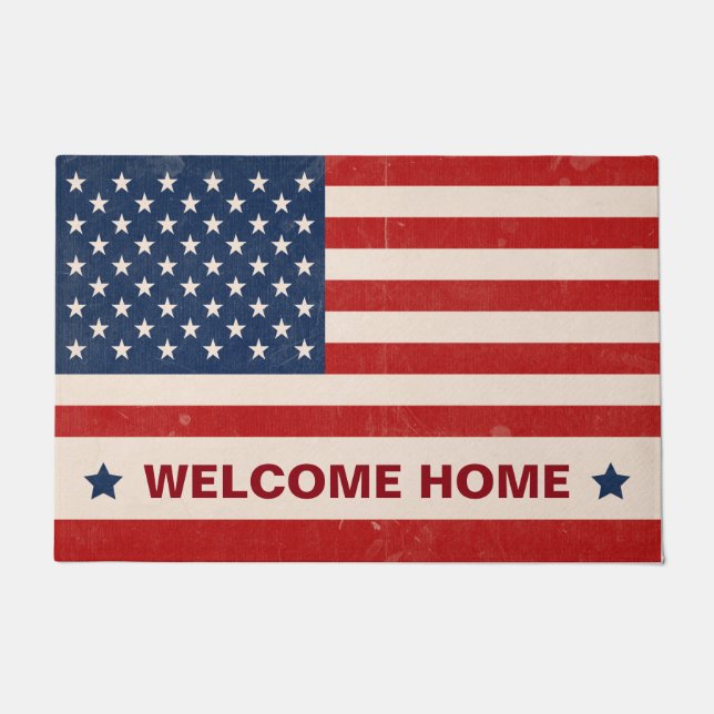 Memorial Day US American Flag Stars - Welcome Home Doormat (Front)