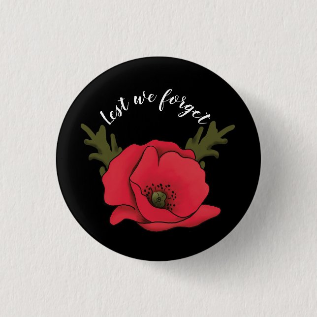 Memorial Day, Veterans Day Red Poppy Button Pin (Front)