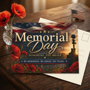 Memorial Day We Remember Honor Thank Gold Poppies Postcard