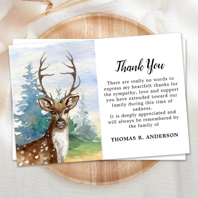 Memorial Deer Woodland Hunter Sympathy Funeral Thank You Card (Creator Uploaded)