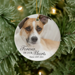 Memorial Dog Photo Forever In Our Hearts Christmas Ceramic Tree Decoration