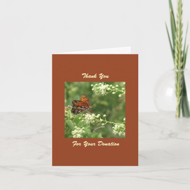 Memorial Donation, Orange Butterfly Thank You Card (Front)