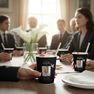 Memorial Dove Photo Black In Loving Memory  Paper Cups