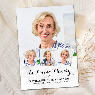 Memorial Elegant 4 Photo Collage Funeral Sympathy Thank You Card