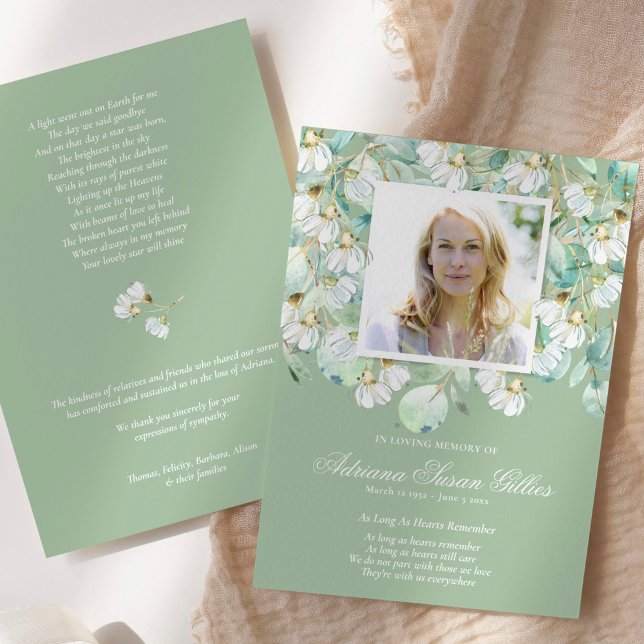 Memorial Eucalyptus Photo Funeral Thank You Card (memorial thank you card, eucalyptus with photo funeral thank you card)