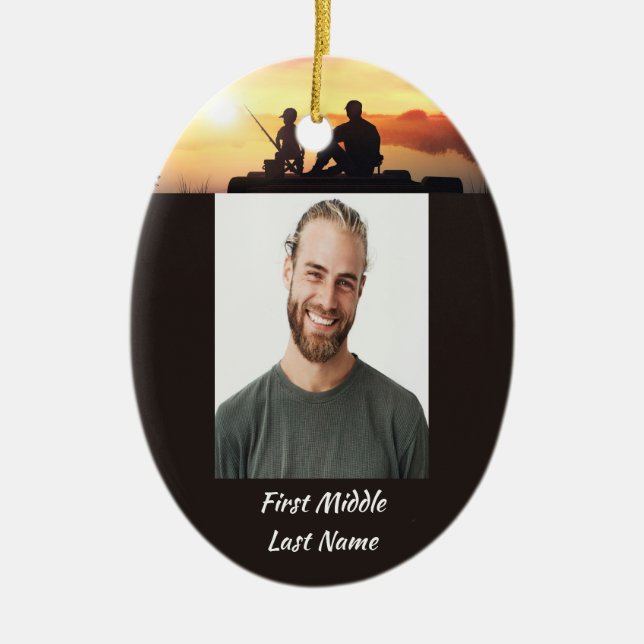  Memorial Father Son Fishing Fisherman Ceramic Tree Decoration (Front)