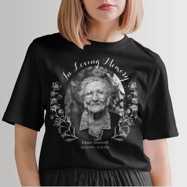 Memorial Floral In Loving Memory Photo Black T-Shirt (Memorial Floral In Loving Memory Photo Black T-Shirt)