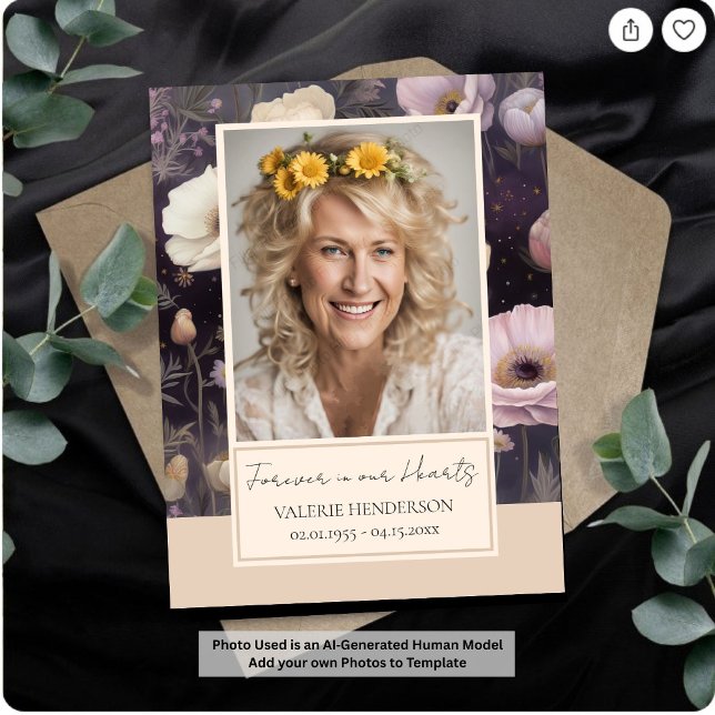 Memorial Floral Photo Funeral Keepsake Invitation (Creator Uploaded)