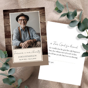 Memorial Floral Rusitc Wood Photo Funeral Keepsake Business Card