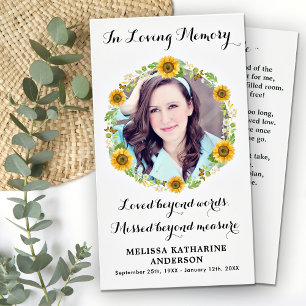 Memorial Floral Sunflower Funeral Prayer Card