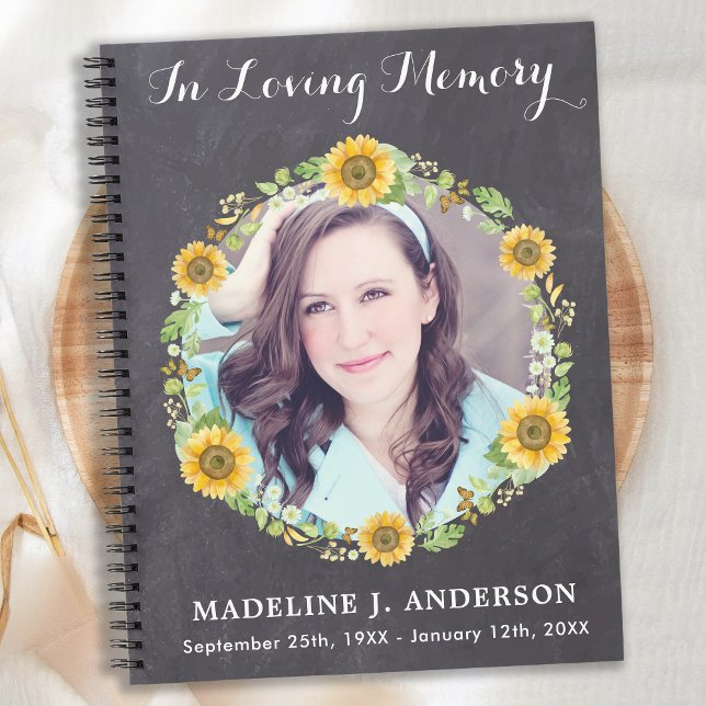 Memorial Floral Sunflower Photo Funeral Guestbook Notebook (Creator Uploaded)