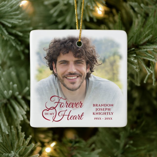 Memorial FOREVER IN MY HEART Photo Keepsake Ceramic Ornament (Tree)