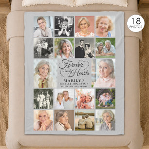 Memorial FOREVER IN OUR HEARTS 18 Photo Collage Fleece Blanket