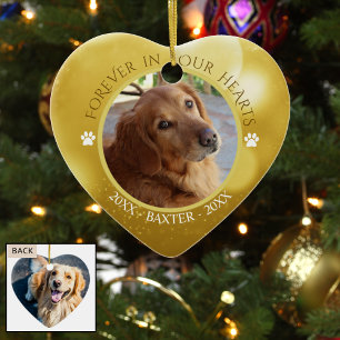 Memorial FOREVER IN OUR HEARTS Dog Photo Keepsake Ceramic Tree Decoration
