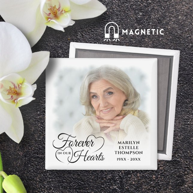 Memorial FOREVER IN OUR HEARTS Photo Black White Magnet (Creator Uploaded)