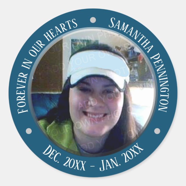 Memorial Forever in Our Hearts Photo Classic Round Sticker (Front)