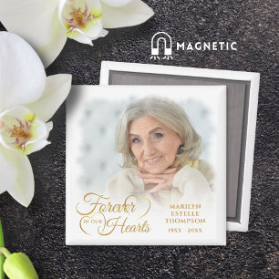 Memorial FOREVER IN OUR HEARTS Photo Gold Magnet