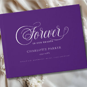 Memorial "FOREVER IN OUR HEARTS"  Purple Guest Book