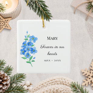 Memorial forget me not floral forever hearts ceramic ornament