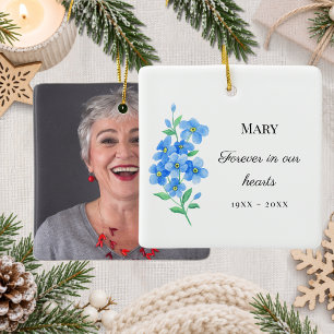 Memorial forget me not floral forever hearts photo ceramic ornament