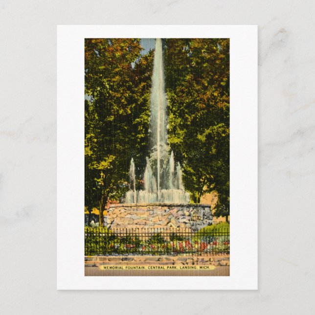 Memorial Fountain, Central Park, Lansing, Michigan Postcard (Front)