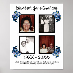 Memorial Four Photo Blue Forget Me Not Flowers Poster