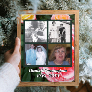 Memorial Four Photos of Loved One on Rose Photo Poster