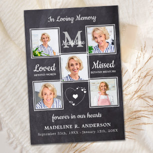 Memorial Funeral 5 Photo Collage Sympathy  Thank You Card