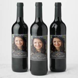 Memorial Funeral Birds Classic Monogram Photo Wine Label