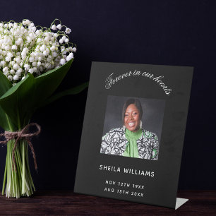 Memorial funeral black white photo pedestal sign