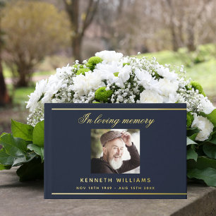 Memorial funeral blue gold photo guest book