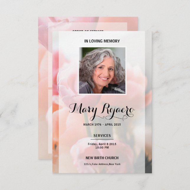 Memorial Funeral Card With Floral Background (Front/Back)