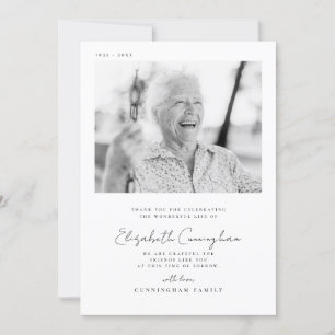 Memorial Funeral Elegant Simple Modern Chic Photo Thank You Card