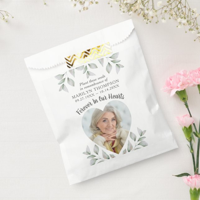 Memorial Funeral Flower Seeds Heart-Shaped Photo Favour Bags (Sealed)