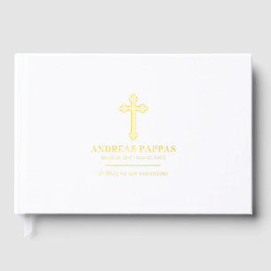 Memorial Funeral Greek Orthodox White Gold Guest Book