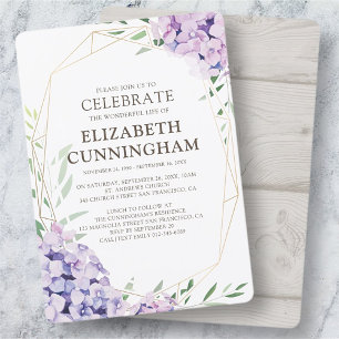Memorial Funeral Hydrangea Lilac Floral Geometric Invitation