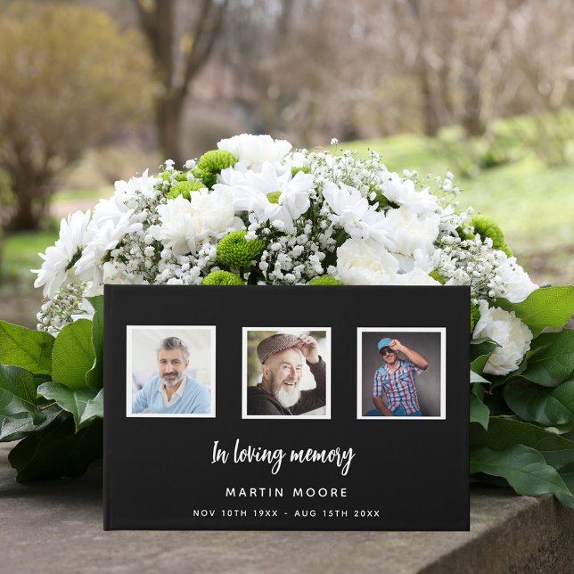 Memorial funeral loving memory black photo collage guest book (Creator Uploaded)