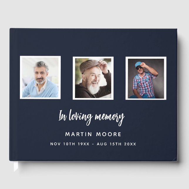 Memorial funeral loving memory blue photo collage guest book (Front)