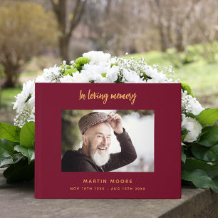 Memorial funeral loving memory burgundy photo guest book