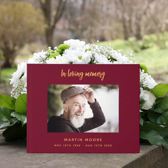 Memorial funeral loving memory burgundy photo guest book (Creator Uploaded)