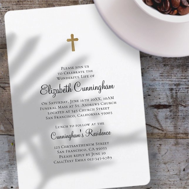 Memorial Funeral | Minimalist with Faux Gold Cross Invitation (Creator Uploaded)
