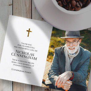 Memorial Funeral Modern and Simple Cross Photo Thank You Card