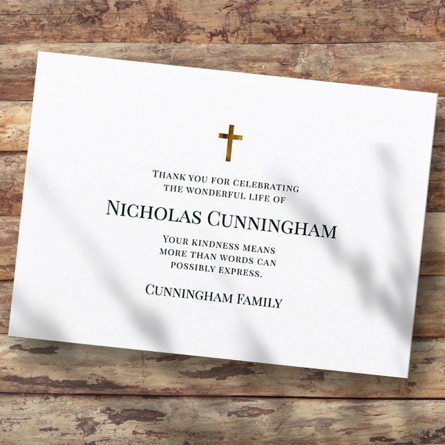 Memorial Funeral Modern and Simple Cross Thank You Card (Creator Uploaded)