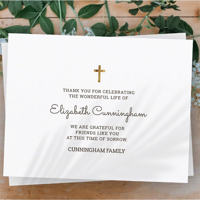 Memorial Funeral Modern And Simple Gold Cross Thank You Card (Creator Uploaded)