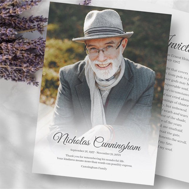 Memorial Funeral Modern Classic Simple Photo Poem Thank You Card (Creator Uploaded)