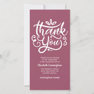 Memorial Funeral Modern Cursive Calligraphy Thank You Card