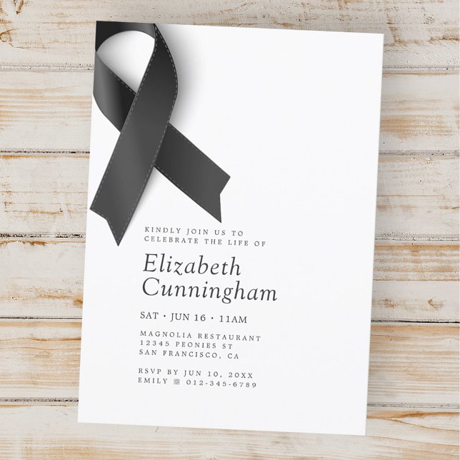 Memorial Funeral Modern Simple Black Ribbon Invitation (Creator Uploaded)