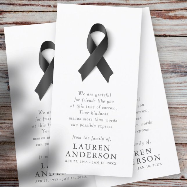 Memorial Funeral Modern Simple Chic Black Ribbon Thank You Card (Creator Uploaded)