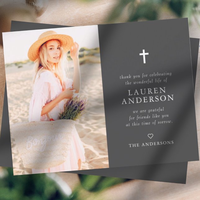 Memorial Funeral Modern Simple Chic Cross Thank You Card (Creator Uploaded)